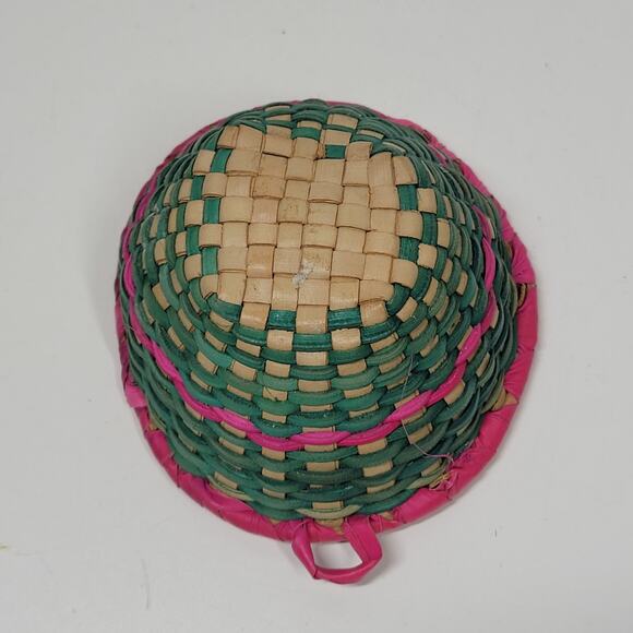 Vintage Handmade Malian Woven Wall Baskets 5" -15" Pink Green Wall Decor - Picture 10 of 16
